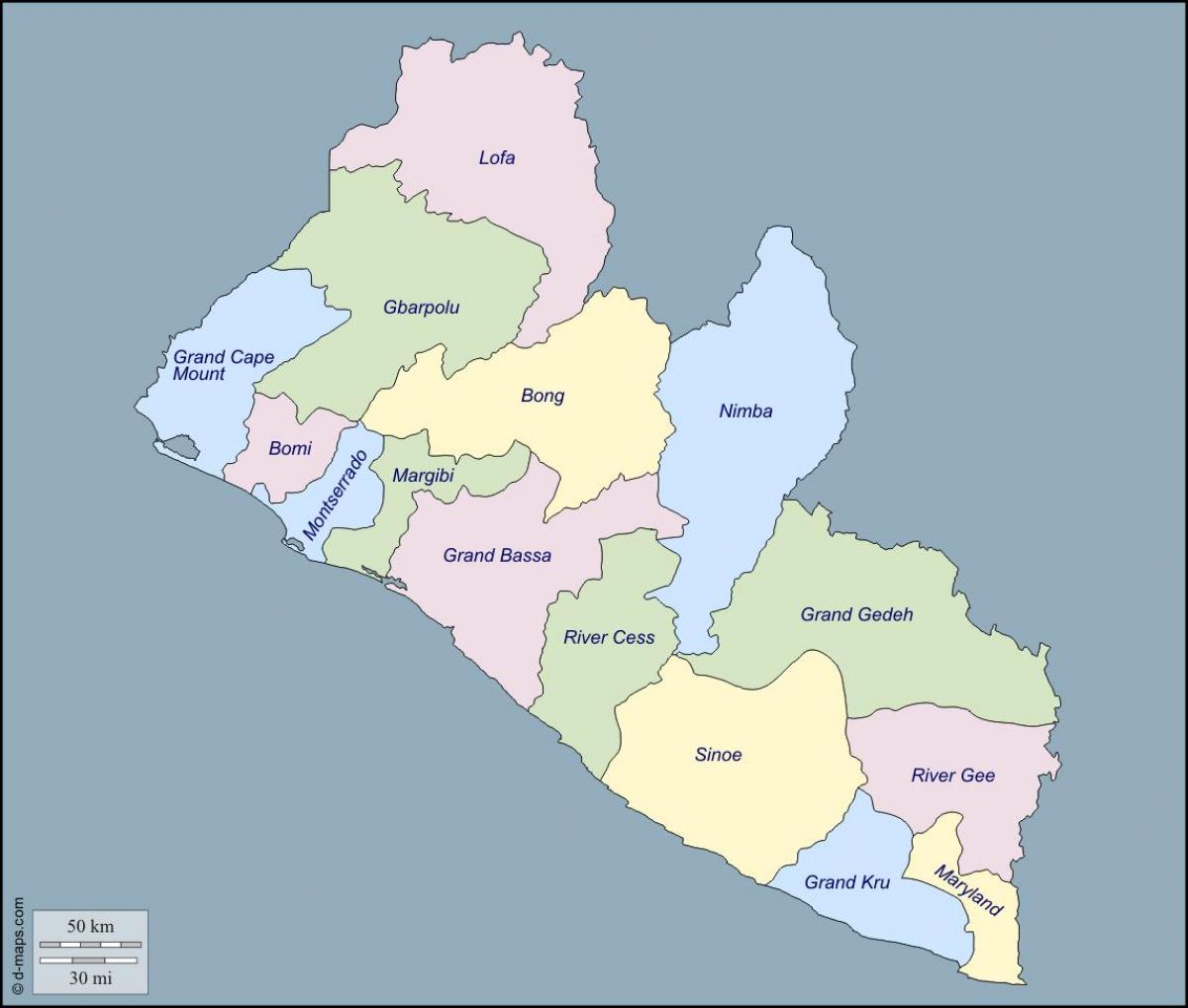 peta dari Liberia kabupaten