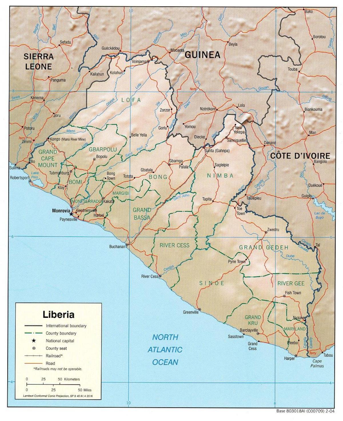 peta dari peta geografis dari Liberia