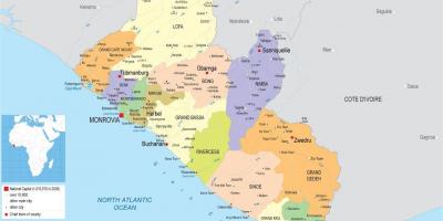 Peta menggambar peta politik Liberia